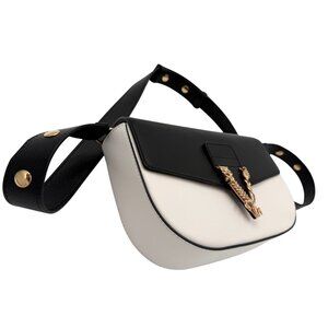 Versace Virtus Black and White Pebbled Leather Barocco V Adjustable Strap NWT
